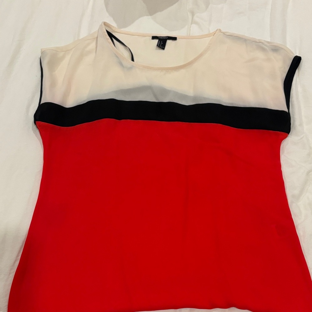 Makeup Forever Red and Black Colorblock Blouse